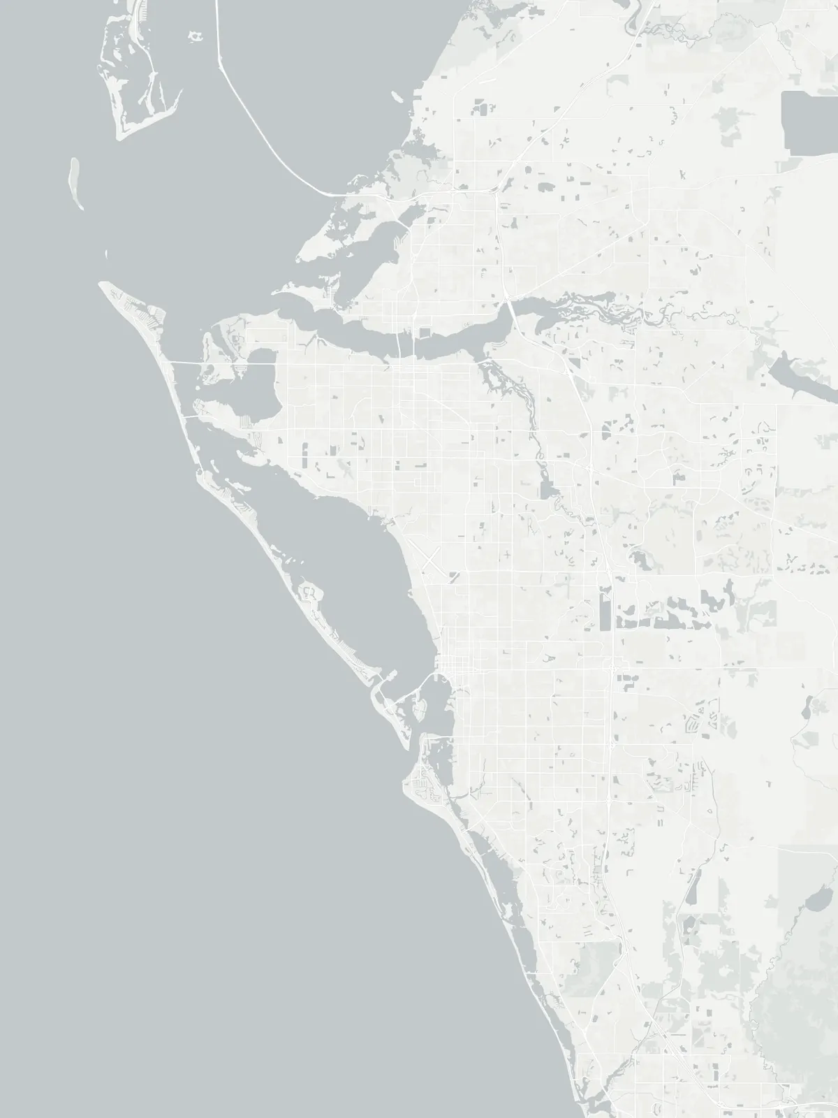 Map of the mold removal service area in Manatee and Sarasota counties, Florida